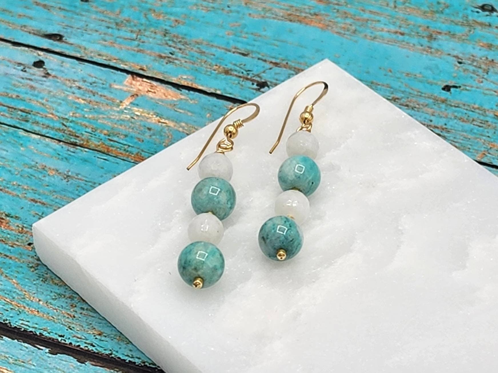 Amazonite Round Drop 14K Gold Filled 925 Sterling Silver Earrings