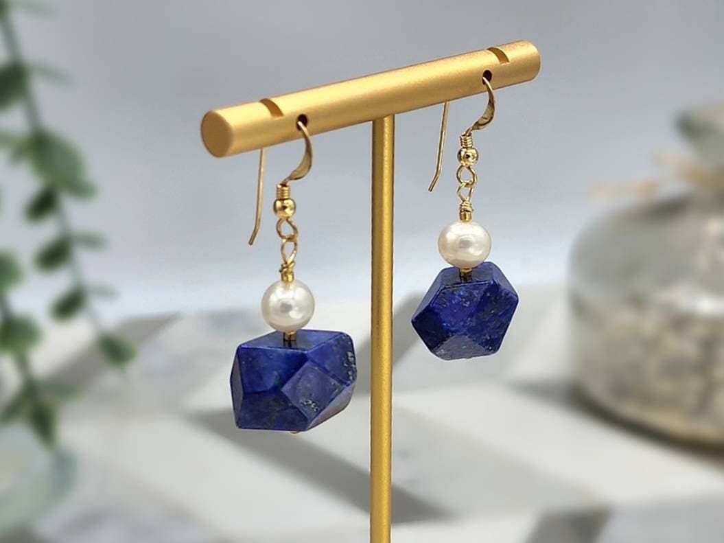 Lapis Lazuli and Pearl 14K Gold Filled Sterling Silver earrings