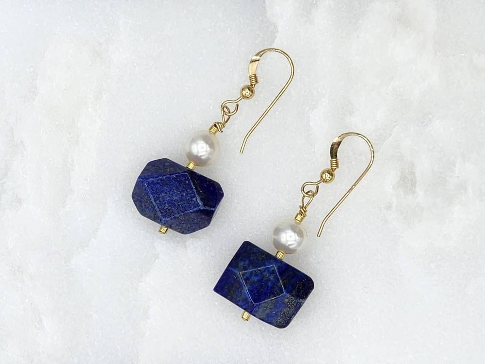 Lapis Lazuli popular Encircled Bar Sterling silver Earrings